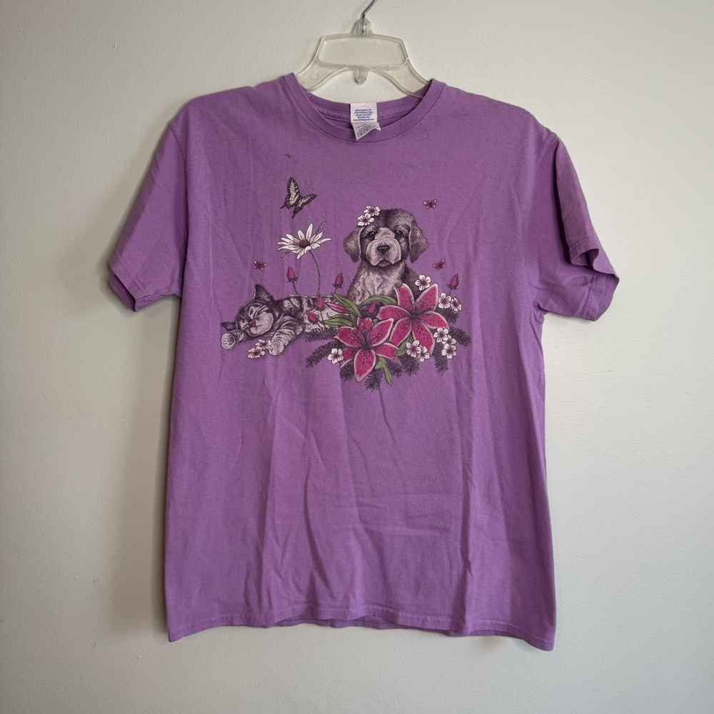 Vintage 90s Butterfly, Dog and Cat Design Tshirt (M)
